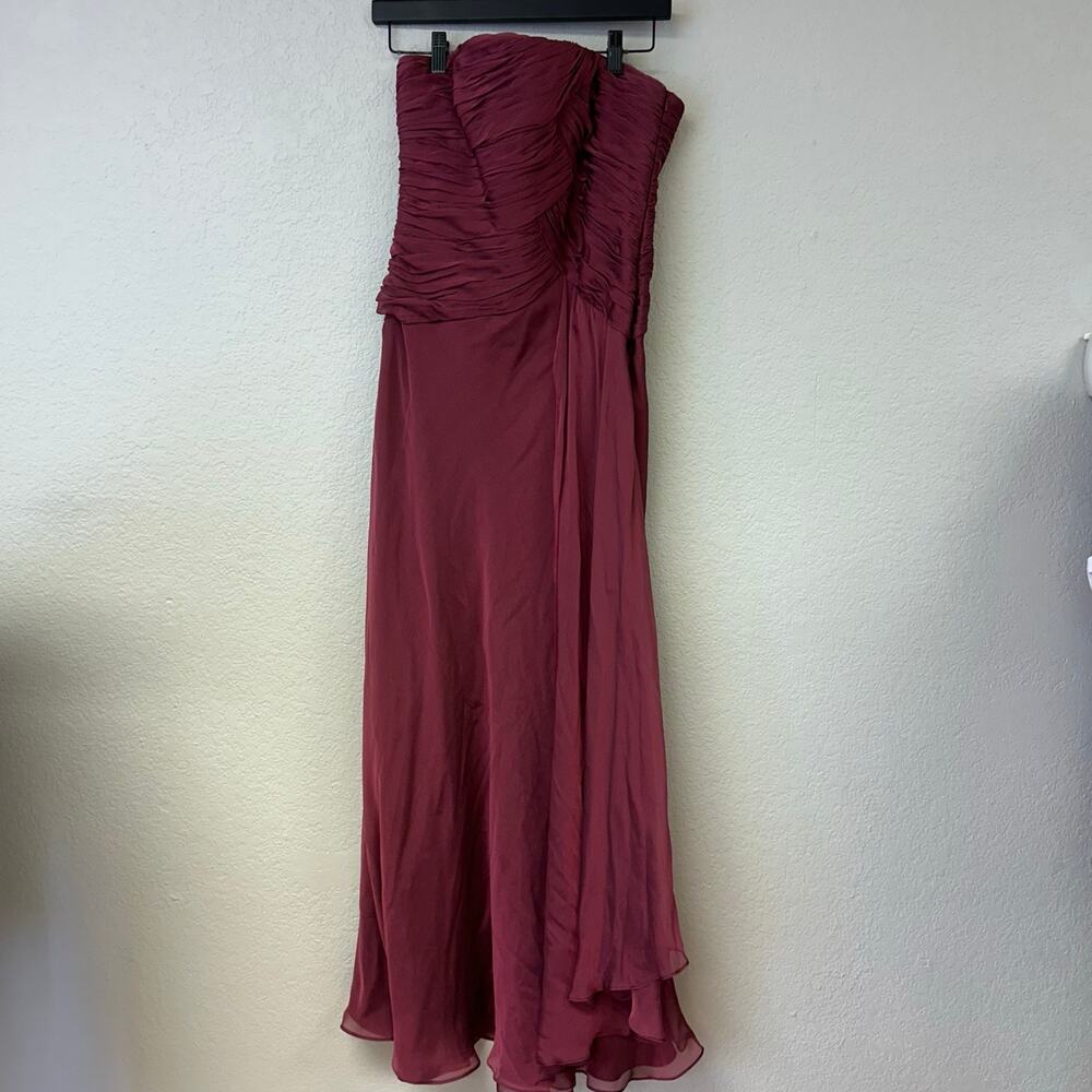 Carmen Marc Valvo Strapless Party Formal Wedding Maxi Dress Burgundy Size 6 - Picture 2 of 12